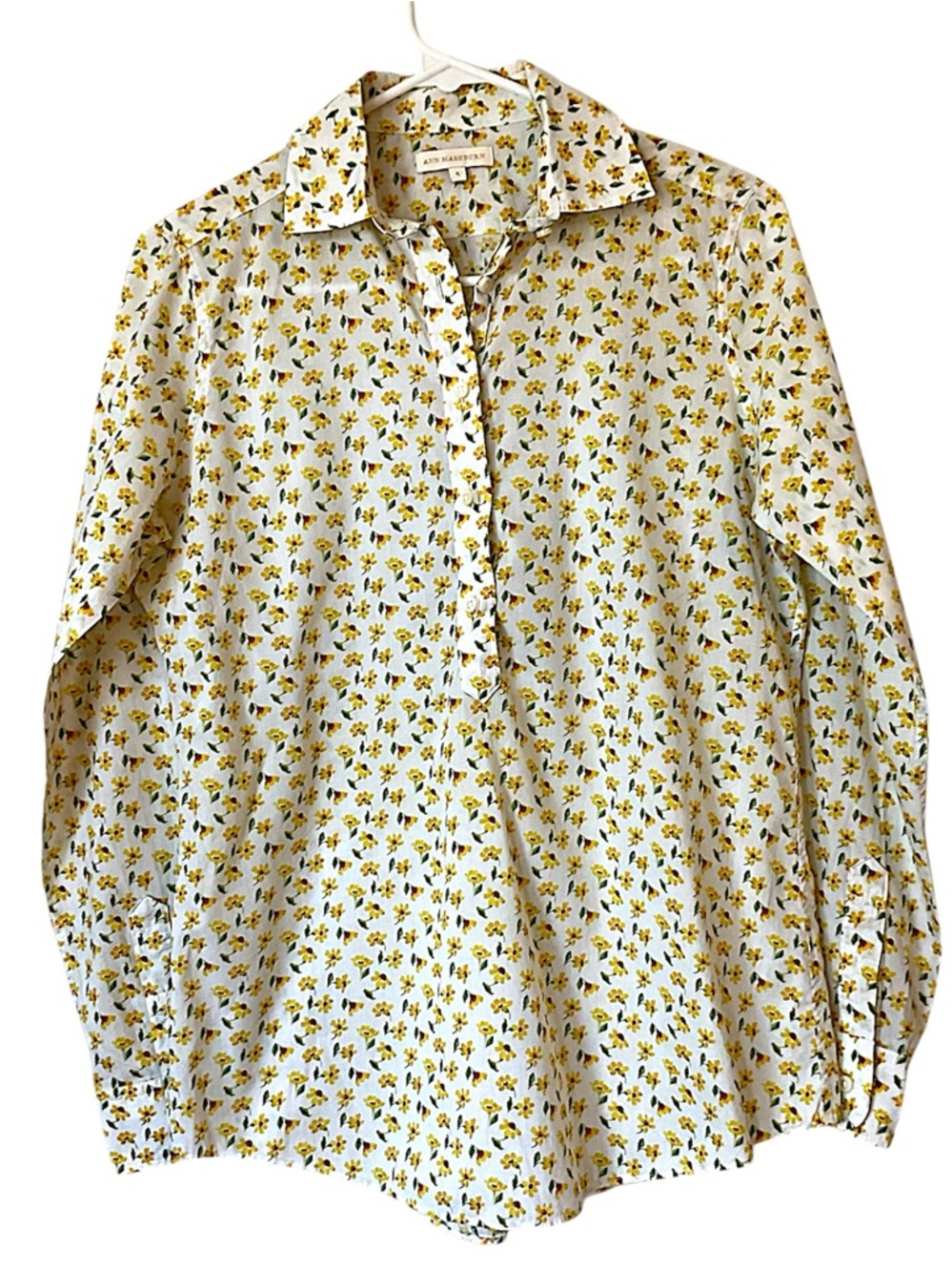 Ann Mashburn Yellow Floral Print Button Down Shirt Size Small